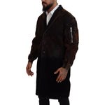 Dsquared² Brown Full Button Men Long Coat Cotton Jacket Dsquared² Black