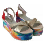 EBARRITO Multicolor Leather Ankle Strap Wedge Heel Sandals Shoes