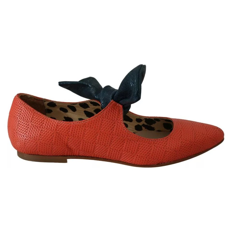 EBARRITO Orange Leather Bow Slip-on Loafers Ballet Flat Shoes