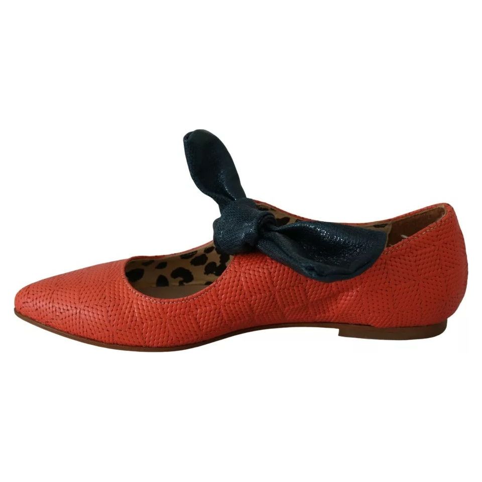 EBARRITO Orange Leather Bow Slip-on Loafers Ballet Flat Shoes