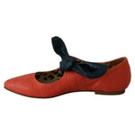 EBARRITO Orange Leather Bow Slip-on Loafers Ballet Flat Shoes