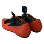 EBARRITO Orange Leather Bow Slip-on Loafers Ballet Flat Shoes
