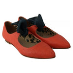 EBARRITO Orange Leather Bow Slip-on Loafers Ballet Flat Shoes