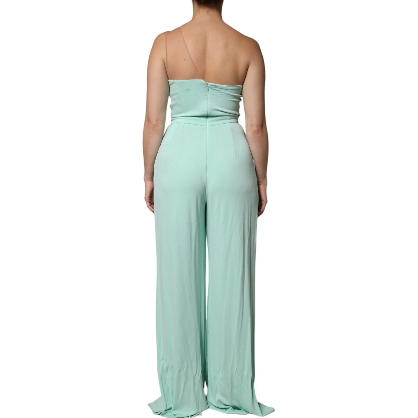 Elisabetta Franchi Mint Green One Shoulder Long Jumpsuit Dress 1728,67345645728,Clothing,Dresses - Women - Clothing,Elisabetta Franchi,Green,IT42|M,Material: 95% Viscose 5% Elastane,Preowned / Defect,Women,Women - Clothing Elisabetta Franchi DR281421-42