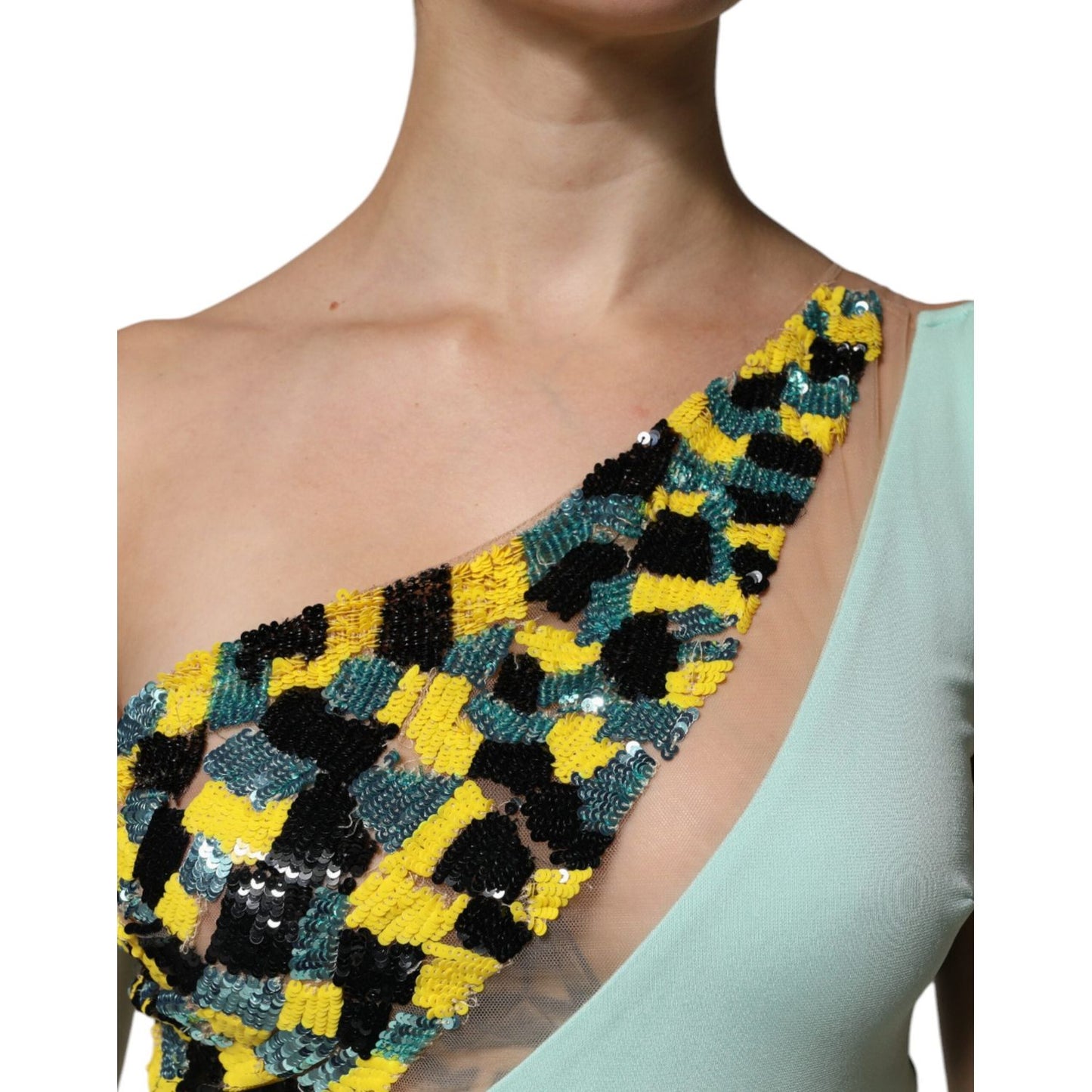 Elisabetta Franchi Mint Green One Shoulder Long Jumpsuit Dress 1728,67345645728,Clothing,Dresses - Women - Clothing,Elisabetta Franchi,Green,IT42|M,Material: 95% Viscose 5% Elastane,Preowned / Defect,Women,Women - Clothing Elisabetta Franchi DR281421-42