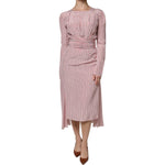 Ermanno Scervino Pink Stripes Silk Long Sleeves Midi Dress 1728,67345645728,Clothing,Dresses - Women - Clothing,Ermanno Scervino,IT38 | XS,Material: 100% Silk,Pink,Preowned / Defect,Women,Women - Clothing Ermanno Scervino DR281401-38