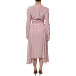 Ermanno Scervino Pink Stripes Silk Long Sleeves Midi Dress 1728,67345645728,Clothing,Dresses - Women - Clothing,Ermanno Scervino,IT38 | XS,Material: 100% Silk,Pink,Preowned / Defect,Women,Women - Clothing Ermanno Scervino DR281401-38