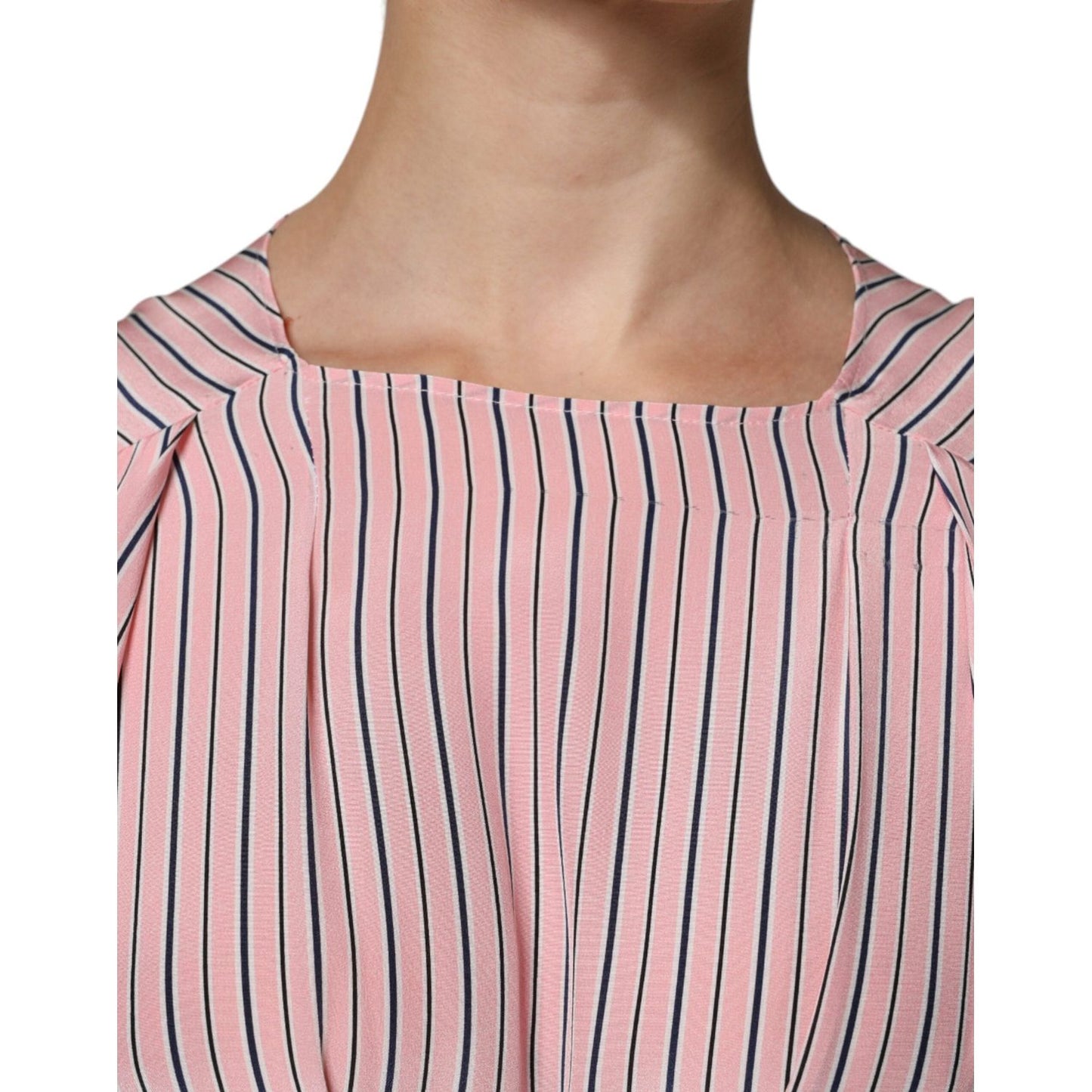 Ermanno Scervino Pink Stripes Silk Long Sleeves Midi Dress 1728,67345645728,Clothing,Dresses - Women - Clothing,Ermanno Scervino,IT38 | XS,Material: 100% Silk,Pink,Preowned / Defect,Women,Women - Clothing Ermanno Scervino DR281401-38