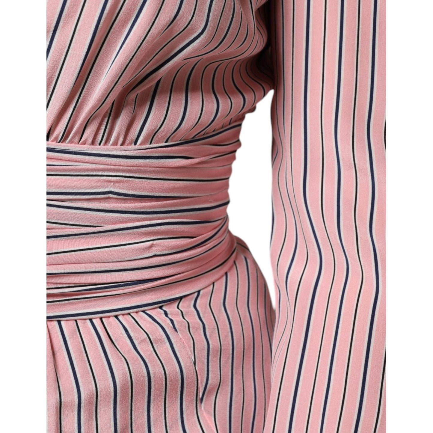 Ermanno Scervino Pink Stripes Silk Long Sleeves Midi Dress 1728,67345645728,Clothing,Dresses - Women - Clothing,Ermanno Scervino,IT38 | XS,Material: 100% Silk,Pink,Preowned / Defect,Women,Women - Clothing Ermanno Scervino DR281401-38
