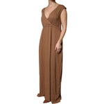 Fabiana Filippi Brown Sleeveless Deep V-neck A-line Long Maxi Dress 1728,67345645728,Brown,Clothing,Dresses - Women - Clothing,Fabiana Filippi,IT40|S,Material: 57% Acetate 43% Silk,Preowned / Defect,Women,Women - Clothing Fabiana Filippi DR281415-40