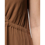 Fabiana Filippi Brown Sleeveless Deep V-neck A-line Long Maxi Dress 1728,67345645728,Brown,Clothing,Dresses - Women - Clothing,Fabiana Filippi,IT40|S,Material: 57% Acetate 43% Silk,Preowned / Defect,Women,Women - Clothing Fabiana Filippi DR281415-40
