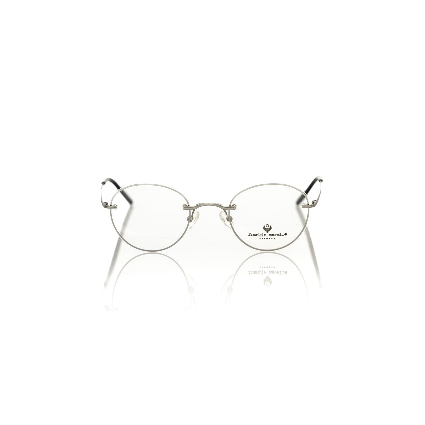 Frankie Morello Silver Metallic Unisex Eyeglass Frame, Italian-crafted round glasses with sleek silver metal design.
