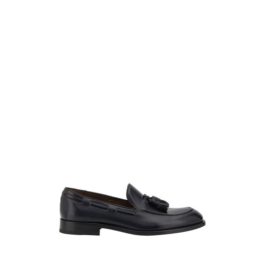 Fratelli Rossetti Black Calf Leather Bos Taurus Slip-On Loafers with tassels and almond toe, featuring logoed insole for authenticity.
