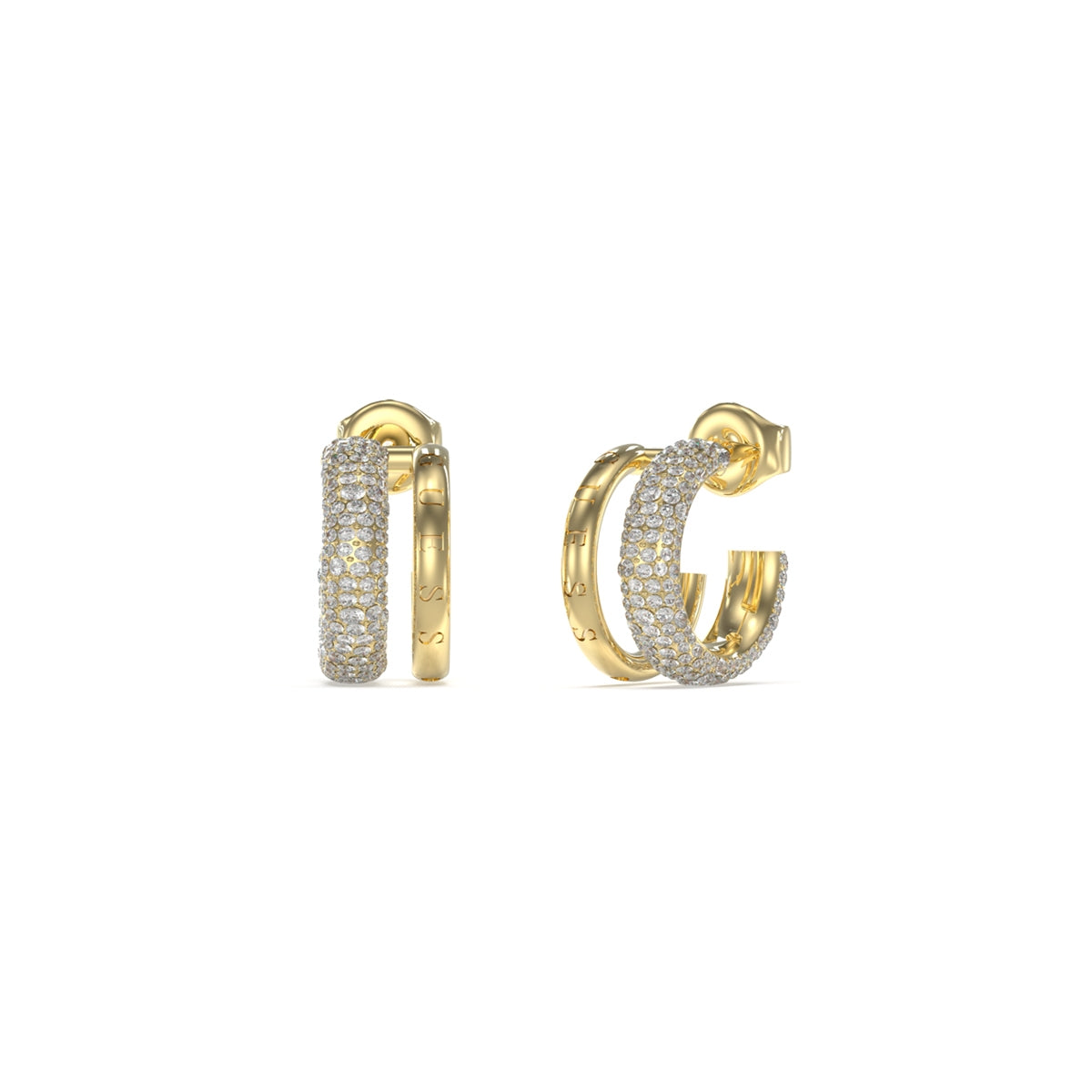 Elegant hoop earrings from GUESS JEWELS JEWELRY Mod. JUBE05197JWYGT-U featuring gold and diamond-like embellishments.