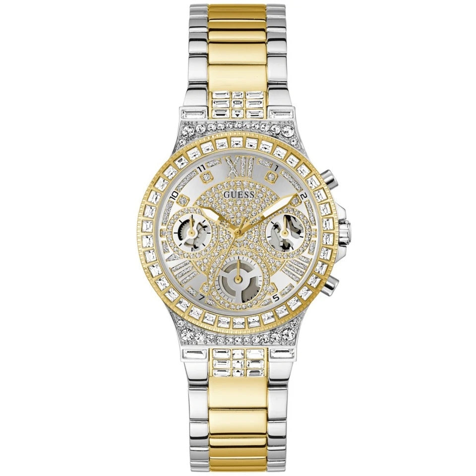 Gold and silver luxury GUESS Mod. MOONLIGHT watch with sparkling details and multiple dials.
