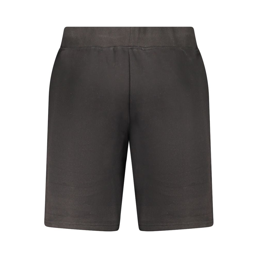 Back view of Guess Jeans Black Cotton Pant, featuring elastic waistband with laces, two pockets, contrasting details, and logo.