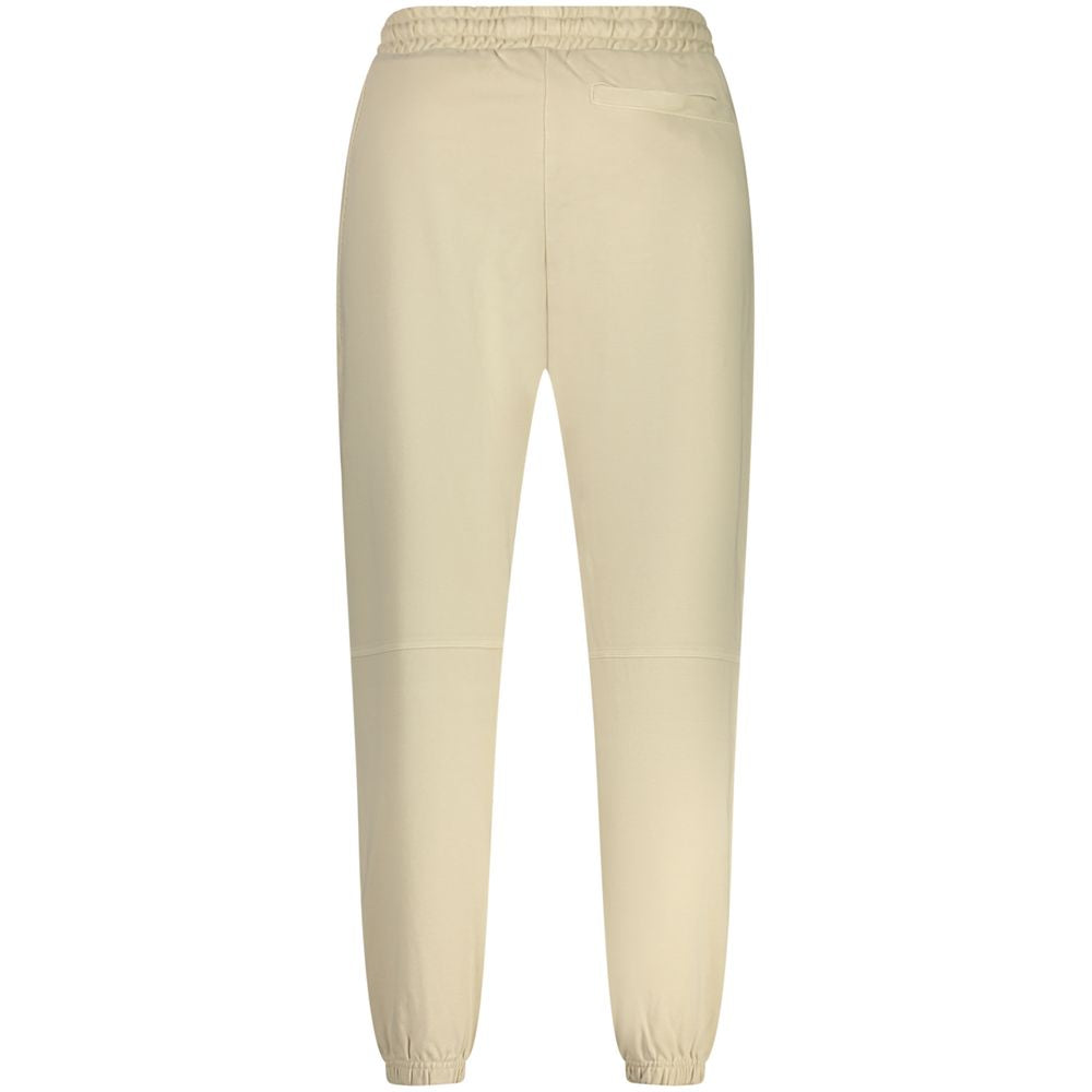 Hugo Boss Beige Cotton Pant with elastic waist, ankle cuffs, 3 pockets, and embroidered logo, perfect sports trousers in beige color.