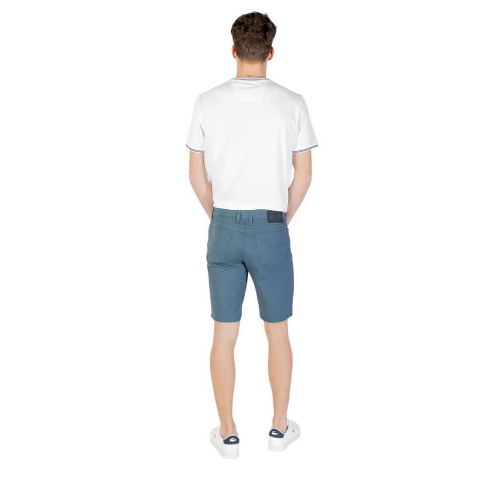 Back view of Jeckerson Blue Cotton Bermuda Shorts with white t-shirt and casual shoes.