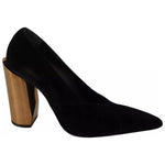 Jil Sander Black Leather Suede Block Heels Pumps Shoes