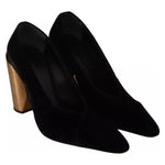 Jil Sander Black Leather Suede Block Heels Pumps Shoes