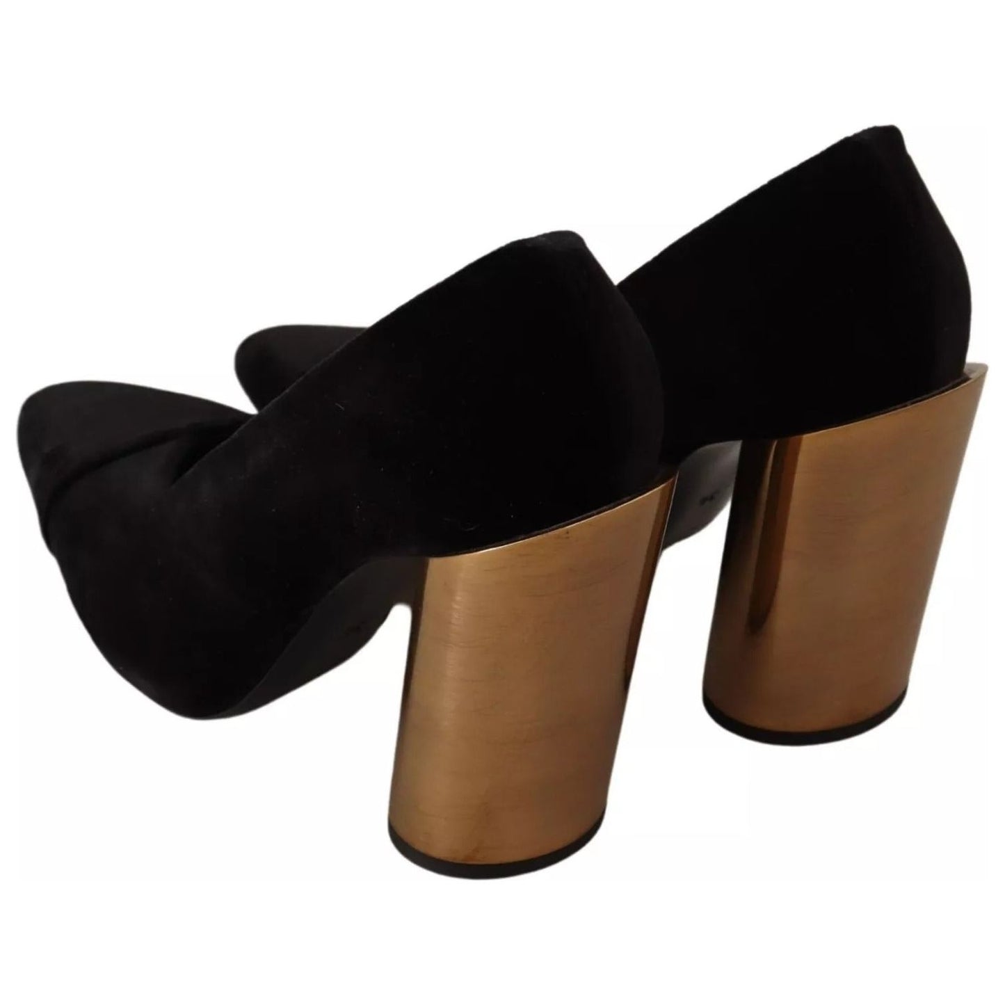 Jil Sander Black Leather Suede Block Heels Pumps Shoes