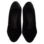 Jil Sander Black Leather Suede Block Heels Pumps Shoes