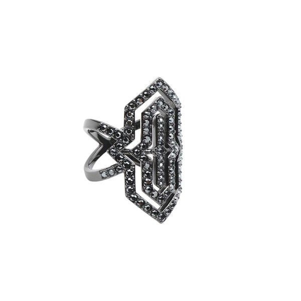 KARL LAGERFELD JEWELS JEWELRY Mod. 5448405 geometric ring with black stones