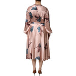 L'Autre Chose Pink Satin Floral Long Sleeves A-line Midi Dress 1728,67345645728,Clothing,Dresses - Women - Clothing,IT44 | L,L'Autre Chose,Material: 100% Silk,Pink,Preowned / Defect,Women,Women - Clothing L'Autre Chose DR281412-44