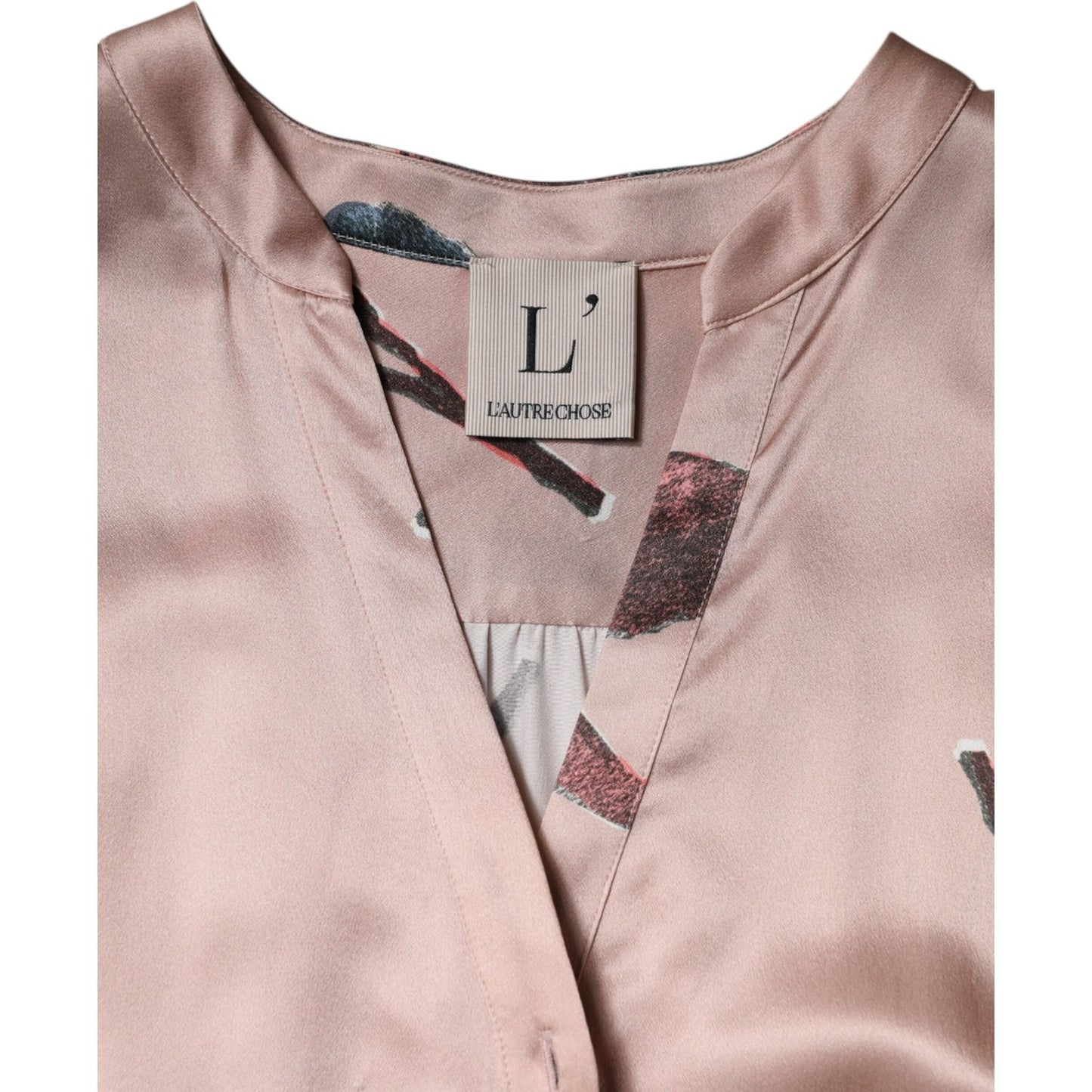 L'Autre Chose Pink Satin Floral Long Sleeves A-line Midi Dress 1728,67345645728,Clothing,Dresses - Women - Clothing,IT44 | L,L'Autre Chose,Material: 100% Silk,Pink,Preowned / Defect,Women,Women - Clothing L'Autre Chose DR281412-44