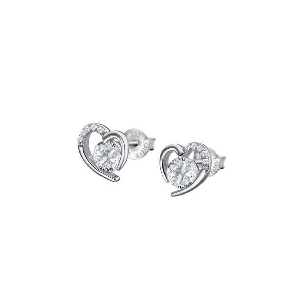 Silver heart-shaped earrings with crystals, LOTUS JEWELS JEWELRY Mod. LP3106-4/1, elegant accessory for special occasions.
