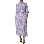 MSGM White Purple Patterned Viscose Short Sleeves Maxi Dress MSGM Dark Gray