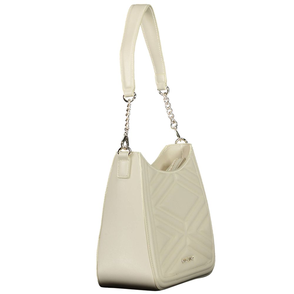 Mario Valentino Beige Polyethylene Handbag with 2 handles, internal pocket, phone space, and zip closure, featuring logo.