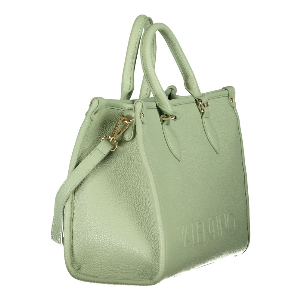 Mario Valentino Green Polyethylene Handbag with removable handle and adjustable strap, featuring logo and multiple compartments.