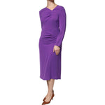 Max Mara Studio Purple Long Sleeves V-neck Sheath Midi Dress 1728,67345645728,Clothing,Dresses - Women - Clothing,IT42|M,Material: 73% Triacetate 27% Polyester,Max Mara Studio,Preowned / Defect,Purple,Women,Women - Clothing Max Mara Studio DR281384-42