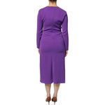 Max Mara Studio Purple Long Sleeves V-neck Sheath Midi Dress 1728,67345645728,Clothing,Dresses - Women - Clothing,IT42|M,Material: 73% Triacetate 27% Polyester,Max Mara Studio,Preowned / Defect,Purple,Women,Women - Clothing Max Mara Studio DR281384-42