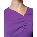 Max Mara Studio Purple Long Sleeves V-neck Sheath Midi Dress 1728,67345645728,Clothing,Dresses - Women - Clothing,IT42|M,Material: 73% Triacetate 27% Polyester,Max Mara Studio,Preowned / Defect,Purple,Women,Women - Clothing Max Mara Studio DR281384-42