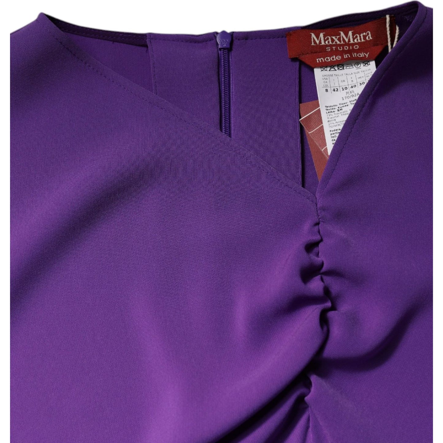 Max Mara Studio Purple Long Sleeves V-neck Sheath Midi Dress 1728,67345645728,Clothing,Dresses - Women - Clothing,IT42|M,Material: 73% Triacetate 27% Polyester,Max Mara Studio,Preowned / Defect,Purple,Women,Women - Clothing Max Mara Studio DR281384-42