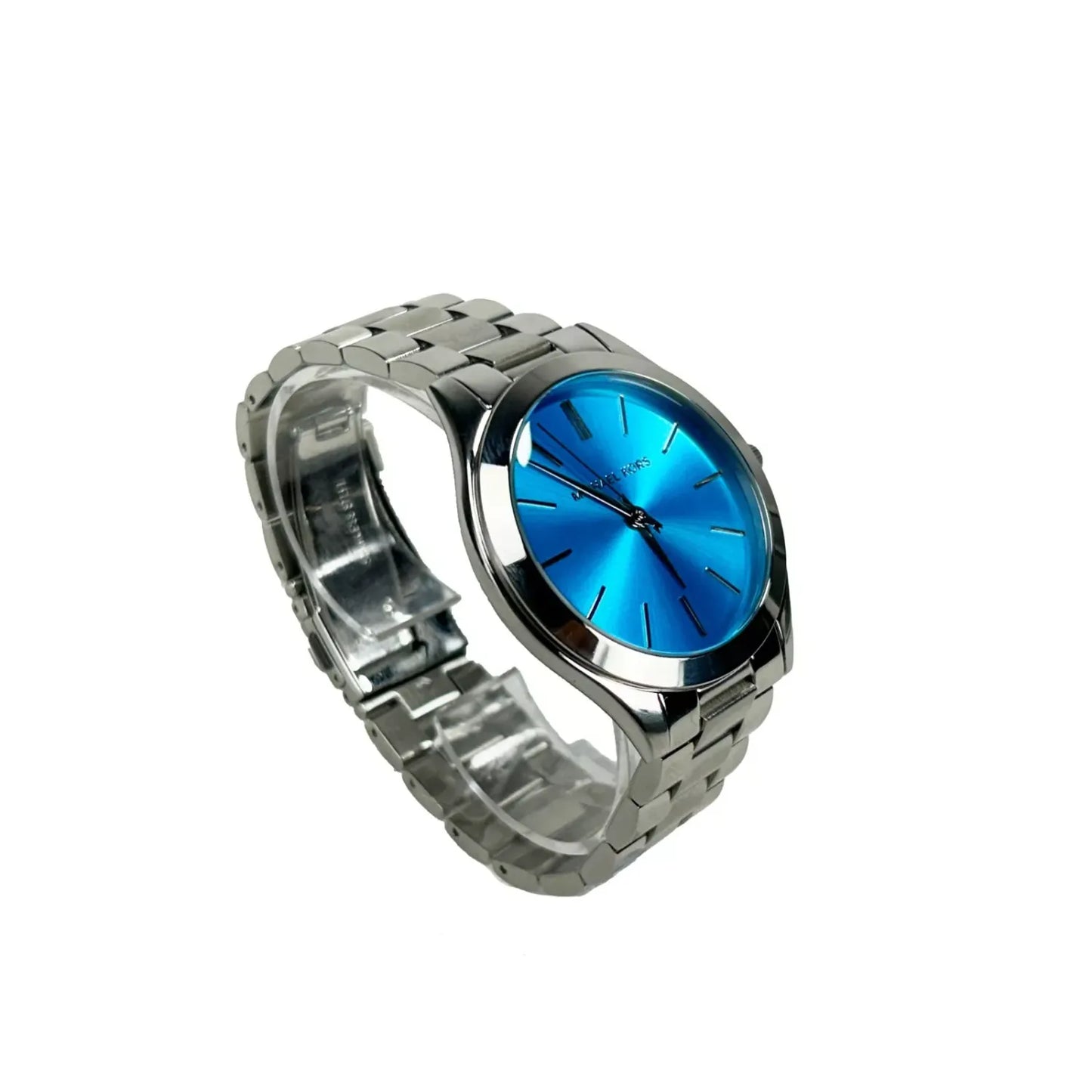 Michael Kors Slim Runway Stainless Steel Watch Blue Silver MK3292 NO BOX, featuring a minimalistic design and stick hour markers.