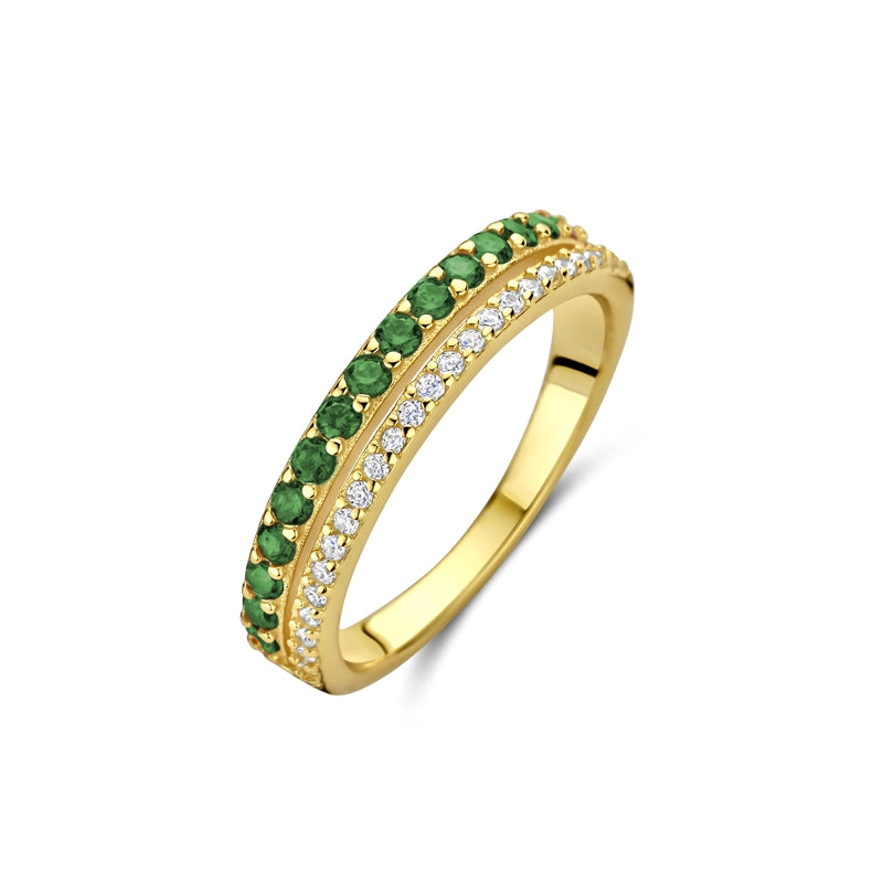 NEW BLING Mod. 9NB-1580-52 gold ring with green and white gemstones, elegant jewelry accessory