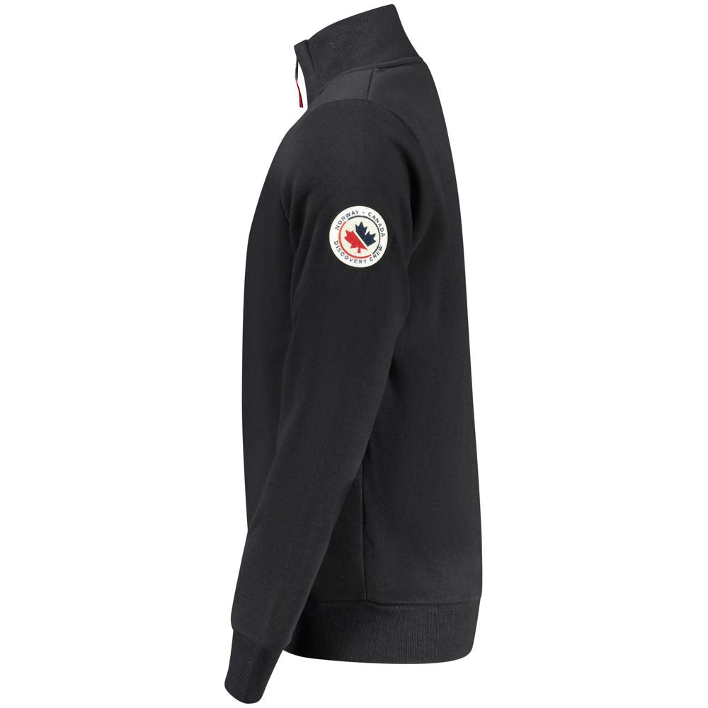 Norway 1963 Black Cotton Sweatshirt with long sleeves, zip pockets, logo applique, and zip closure, side view.