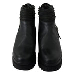 Ovyé Black Leather Zipper Ankle Boots Shoes