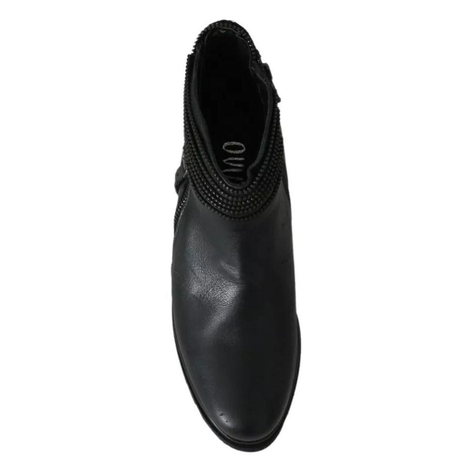 Ovyé Black Leather Zipper Ankle Boots Shoes