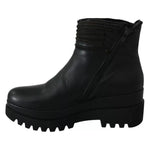 Ovyé Black Leather Zipper Ankle Boots Shoes