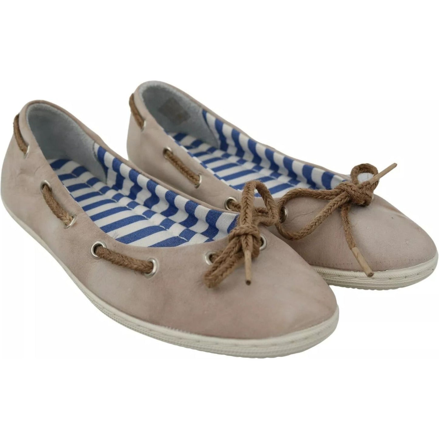 Pantofola D'Oro Beige Suede Lace Bow Loafers Ballet Flat Shoes