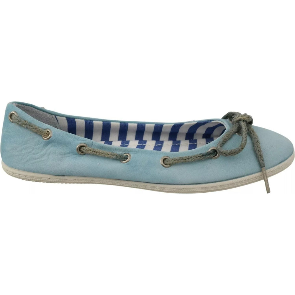 Pantofola D'Oro Sky Blue Suede Lace Bow Loafers Ballet Flat Shoes