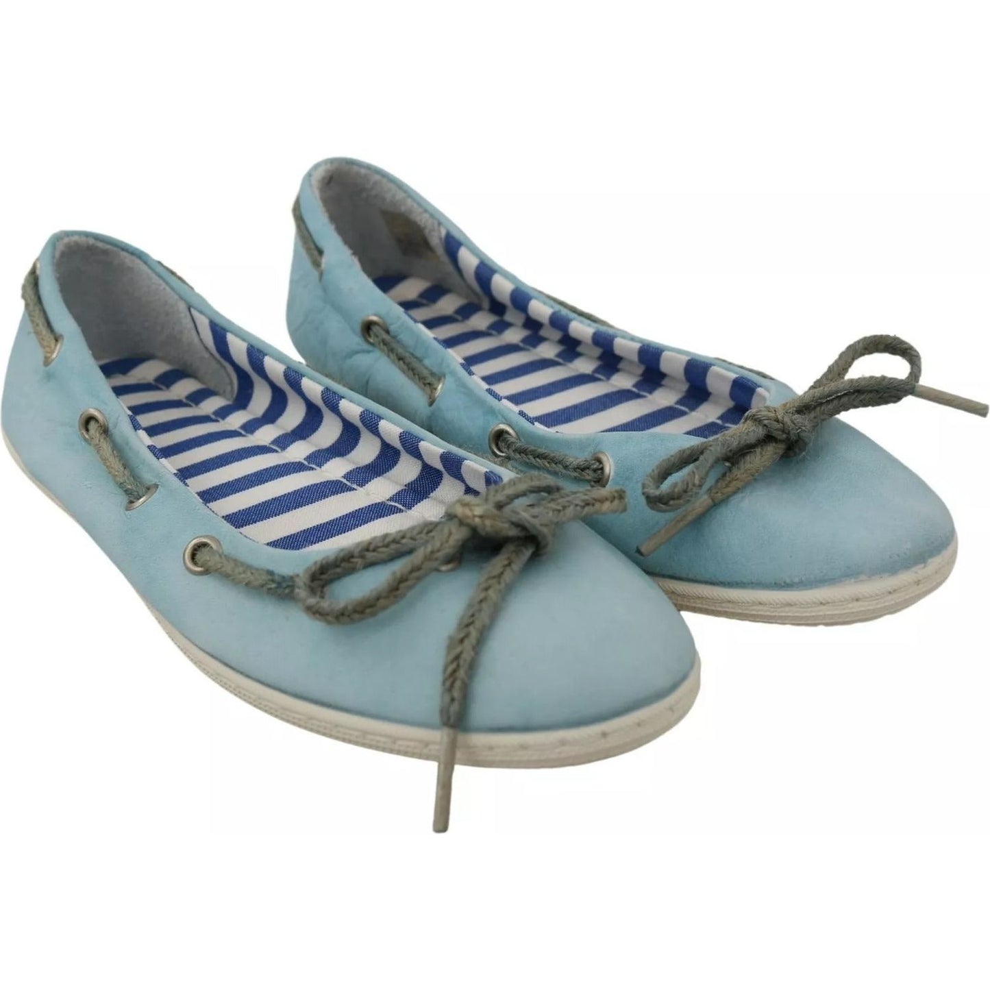 Pantofola D'Oro Sky Blue Suede Lace Bow Loafers Ballet Flat Shoes
