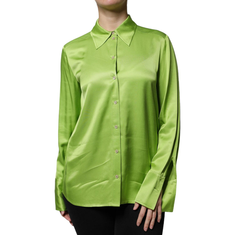 Patrizia Pepe Green Viscose Long Sleeves Collared Blouse Top 1728,67345645728,Clothing,Green,IT44 | L,Material: 100% Viscose,Patrizia Pepe,Preowned / Defect,Tops & T-Shirts - Women - Clothing,Women,Women - Clothing Patrizia Pepe TSH86776-44