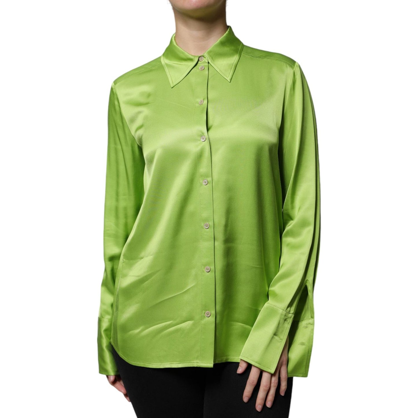 Patrizia Pepe Green Viscose Long Sleeves Collared Blouse Top 1728,67345645728,Clothing,Green,IT44 | L,Material: 100% Viscose,Patrizia Pepe,Preowned / Defect,Tops & T-Shirts - Women - Clothing,Women,Women - Clothing Patrizia Pepe TSH86776-44