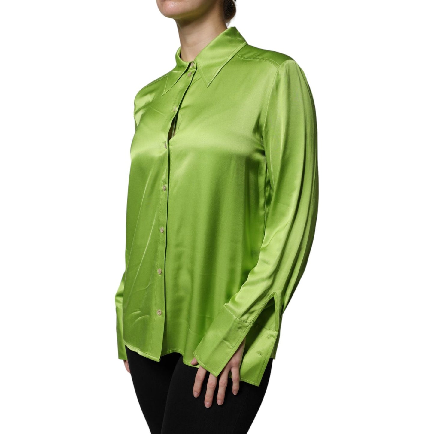 Patrizia Pepe Green Viscose Long Sleeves Collared Blouse Top 1728,67345645728,Clothing,Green,IT44 | L,Material: 100% Viscose,Patrizia Pepe,Preowned / Defect,Tops & T-Shirts - Women - Clothing,Women,Women - Clothing Patrizia Pepe TSH86776-44