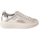 Patrizia Pepe Silver Full Grain Leather Lace Up Sneakers Shoes